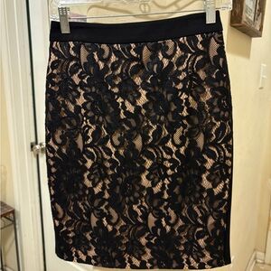 Bebe Black and Tan Embellished Asymmetrical Pencil Skirt